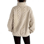 Damen kuscheliger Fleece-Pullover mit hochgeschlossenem Kragen und Reißverschluss R&B