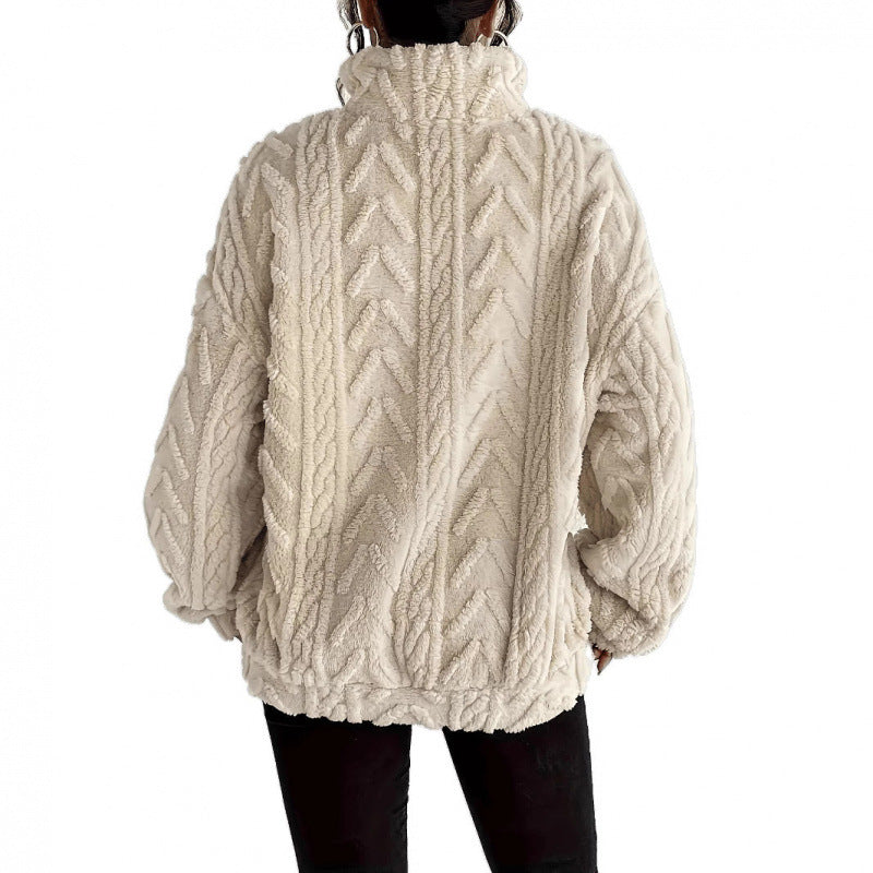 Damen kuscheliger Fleece-Pullover mit hochgeschlossenem Kragen und Reißverschluss R&B