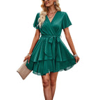Damen Wickelkleid mit Rüschendetails und taillierter Silhouette R&B