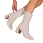 Damen Strickstiefeletten mit transparentem Blockabsatz und elastischem Schaft R&B