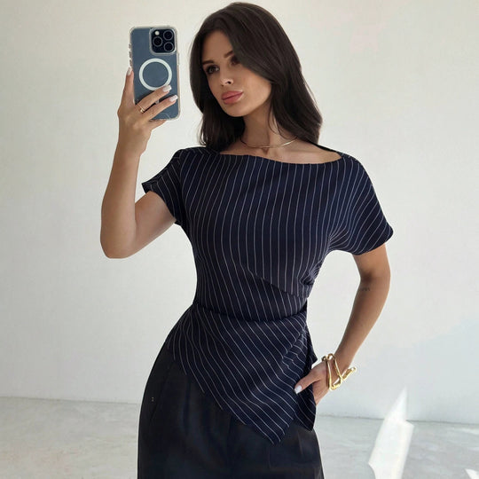 Damen stilvolles Oberteil mit feinem Streifenmuster und weichem Fall R&B