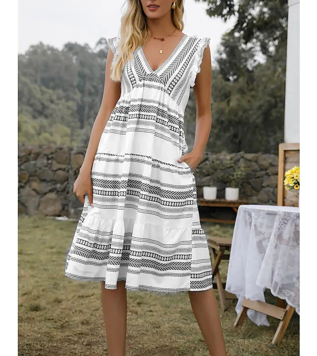 Damen Freizeitkleid mit raffinierten Rüschendetails und stilvollem Gürteldesign R&B