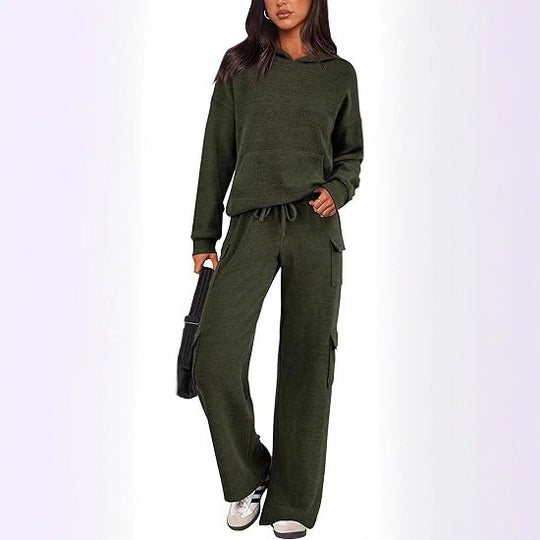 Damen Bequemes Lounge-Set mit Kapuze und weiten Hosen R&B