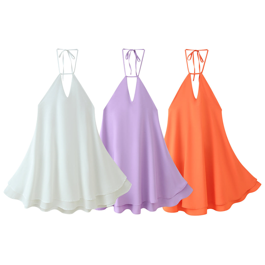 Damen luftiges Chiffonkleid mit tiefem V-Ausschnitt und verstellbaren Trägern R&B