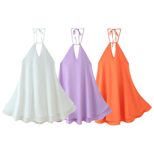 Damen luftiges Chiffonkleid mit tiefem V-Ausschnitt und verstellbaren Trägern R&B
