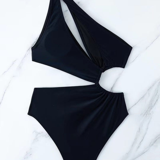 Damen Einteiler Badeanzug mit asymmetrischem Schnitt und Raffung R&B