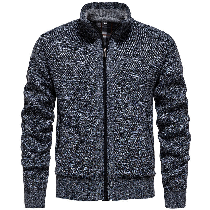 Herren stylischer Strickjacke mit hohem Kragen und praktischen Taschen R&B