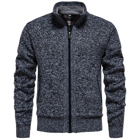 Herren stylischer Strickjacke mit hohem Kragen und praktischen Taschen R&B
