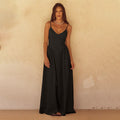 Damen elegantes Maxikleid mit zartem V-Ausschnitt und fließendem Rock R&B