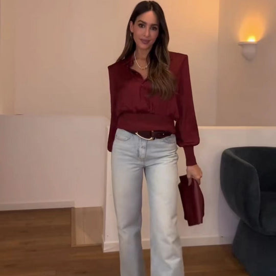 Damen Blusenshirt mit elastischem Bund und eleganten Knopfdetails R&B