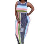 Damen Maxikleid im modernen Streifenlook mit tiefem Rundhalsausschnitt und slim fit Schnitt R&B