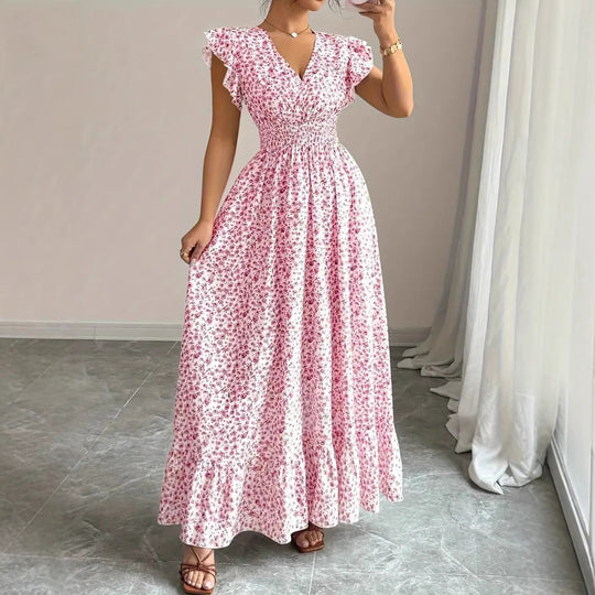 Damen Maxikleid mit Rüschenträgern und elastischem Tailleneinsatz R&B