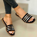 Damen elegante Slip-On Sandalen mit modischen Metallbändern R&B