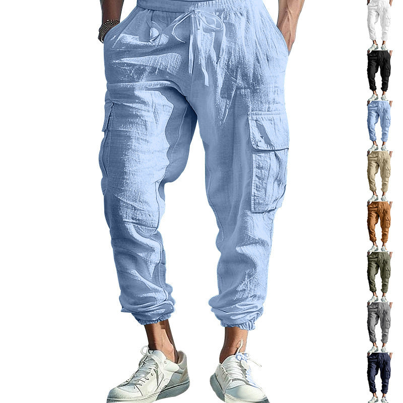 Herren bequeme Cargo-Hose aus leichtem Leinenmaterial mit elastischem Bund und praktischen Seitentaschen R&B