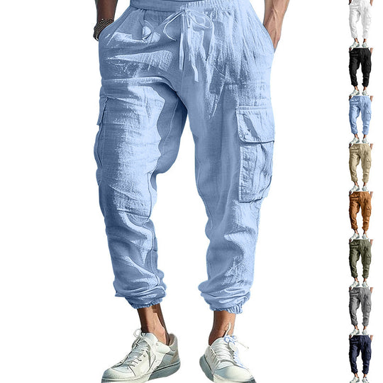 Herren bequeme Cargo-Hose aus leichtem Leinenmaterial mit elastischem Bund und praktischen Seitentaschen R&B