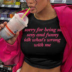 Damen Kurzarm Crop-T-Shirt mit witzigem Schriftzug R&B