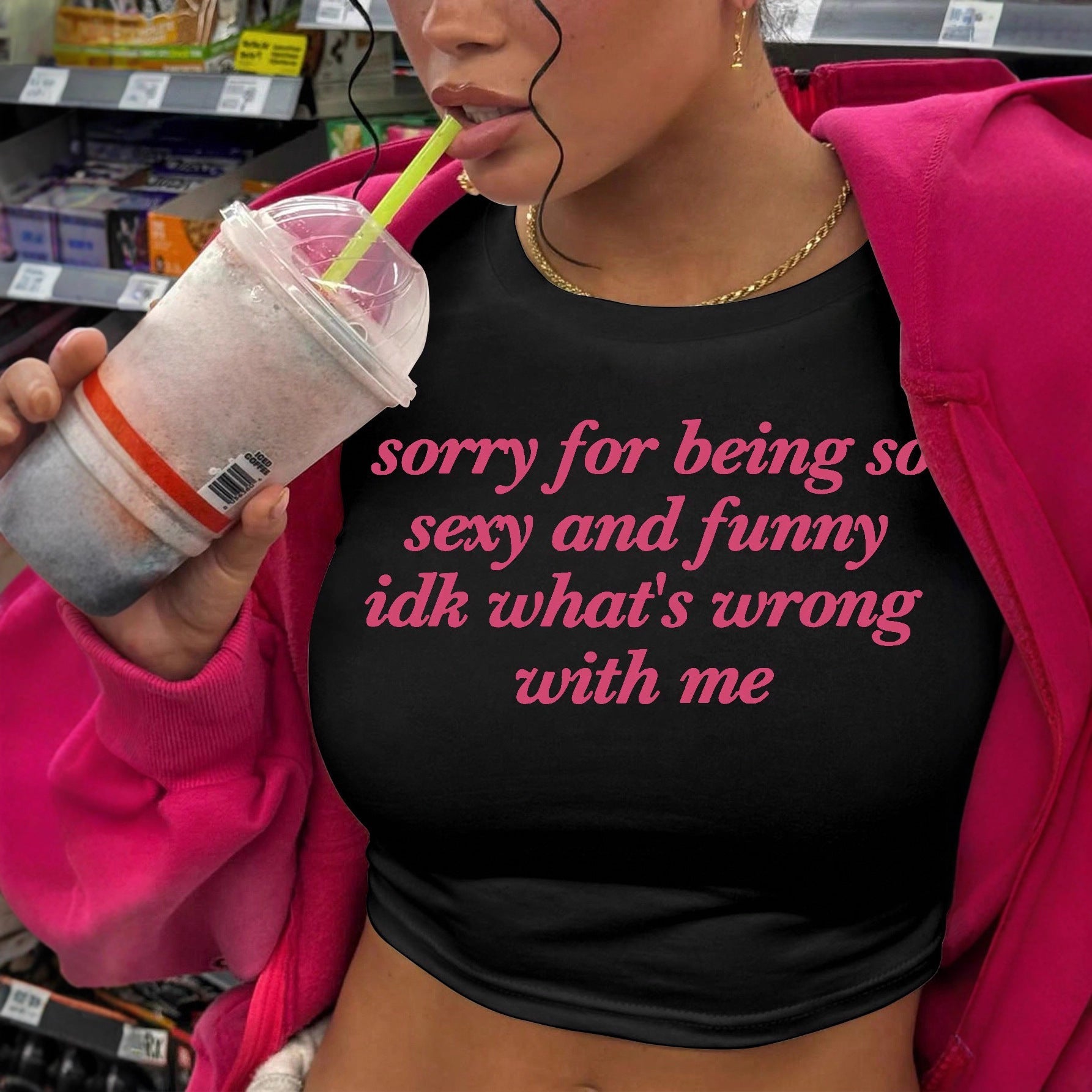 Damen Kurzarm Crop-T-Shirt mit witzigem Schriftzug R&B