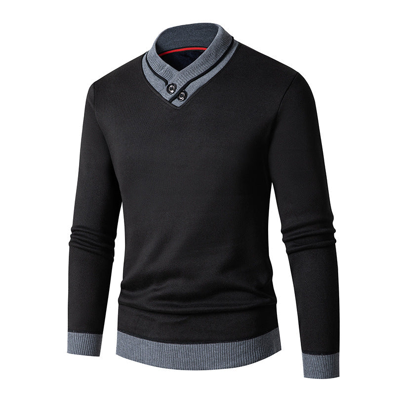 Herren eleganter V-Ausschnitt Pullover mit modischem Kragen R&B