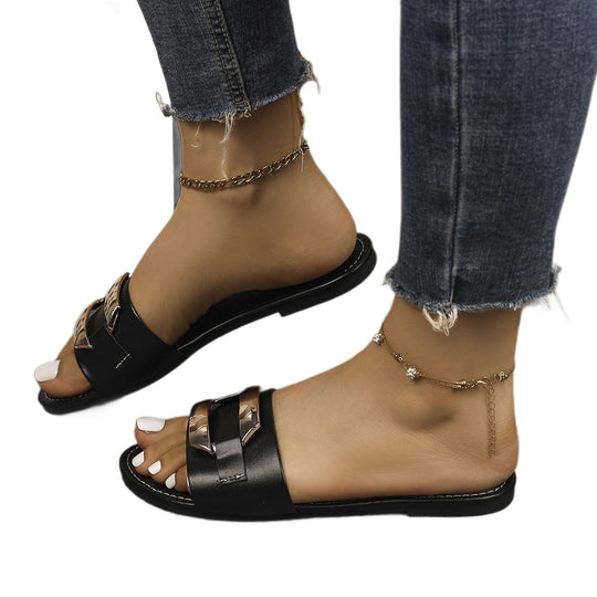 Damen Elegante Riemchen-Pantoletten mit metallic Akzent R&B