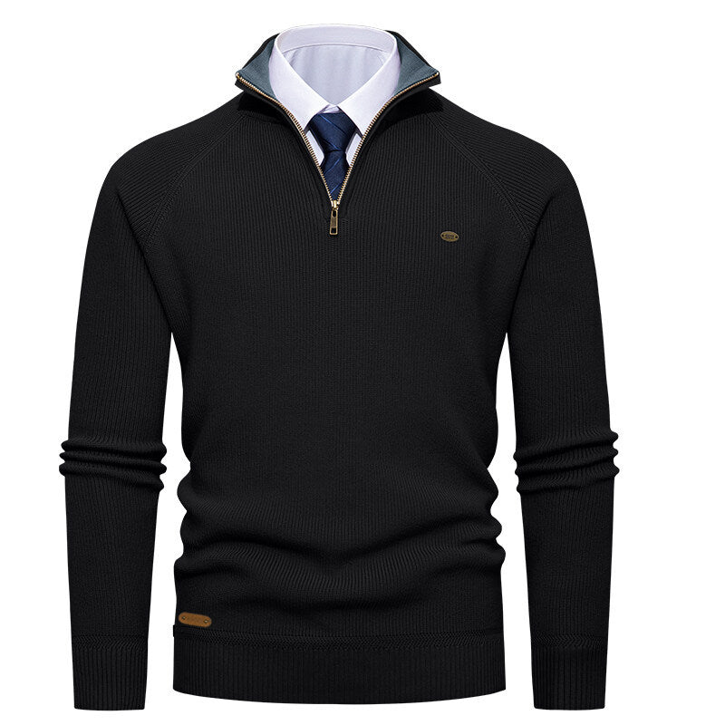 Herren eleganter Strickpullover mit Stehkragen und Reißverschluss R&B