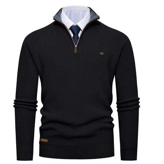 Herren eleganter Strickpullover mit Stehkragen und Reißverschluss R&B
