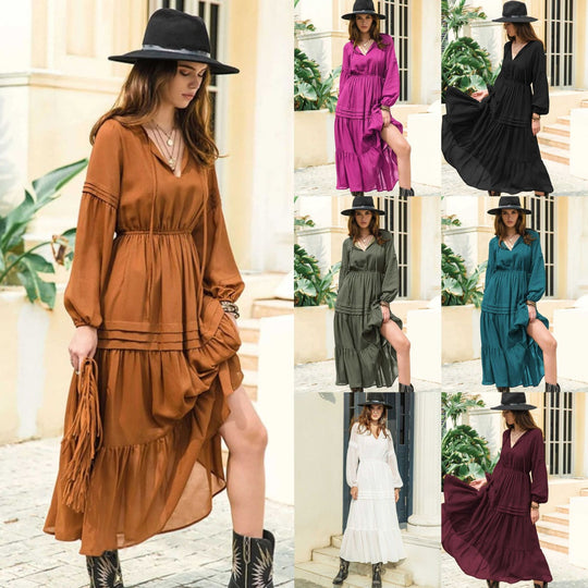 Damen Boho Maxikleid mit raffinierten Details und V-Ausschnitt R&B