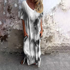 Damen Maxikleid mit V-Ausschnitt und seitlichen Taschen R&B