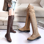 Damen Überknee-Stiefel mit modischem Schnür-Design und robustem Profil R&B