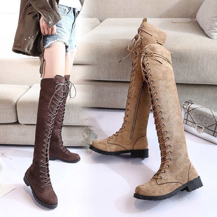 Damen Überknee-Stiefel mit modischem Schnür-Design und robustem Profil R&B