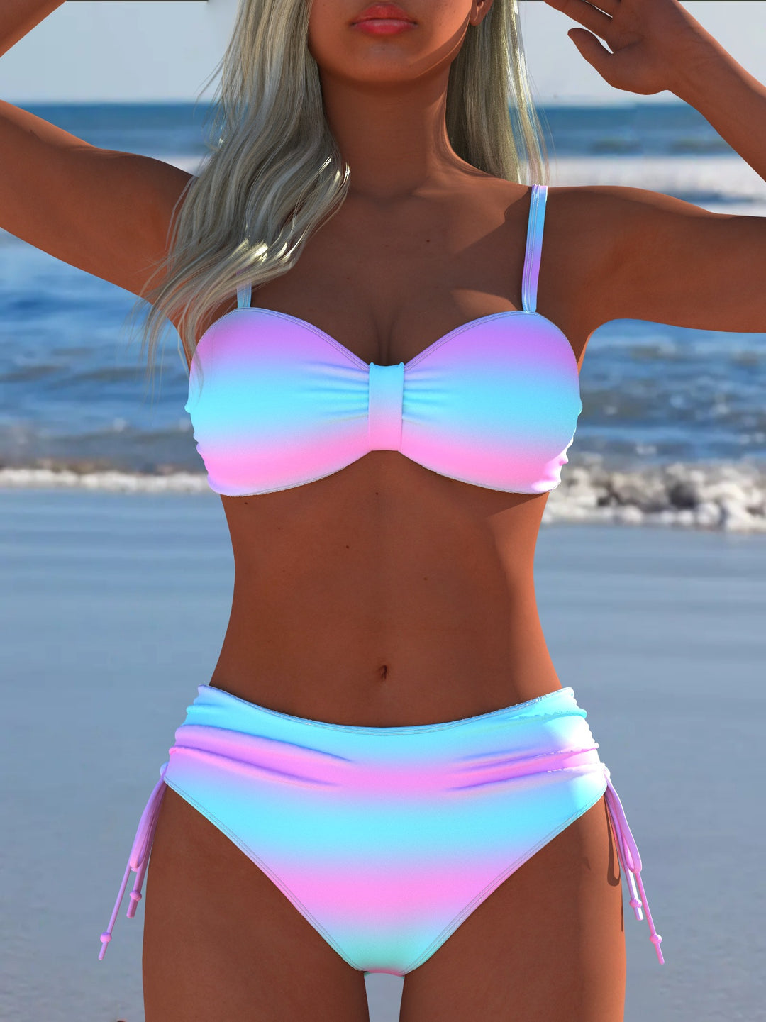 Damen Bikini-Set mit stilvollem Karomuster und goldfarbenen Akzenten R&B