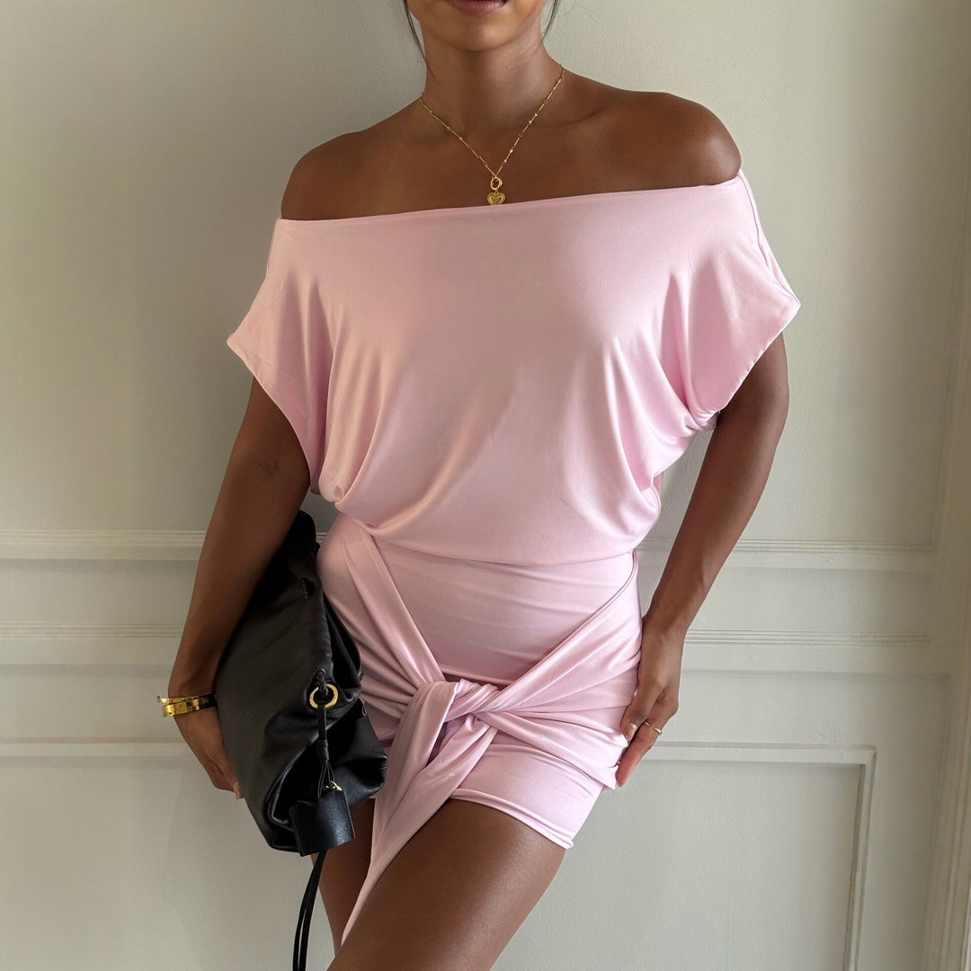 Damen Raffiniertes Minikleid mit angeschnittenem Ausschnitt und seitlichem Knoten R&B