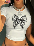 Damen Crop-Top mit kreativem Finanzmotiv und figurbetontem Schnitt R&B