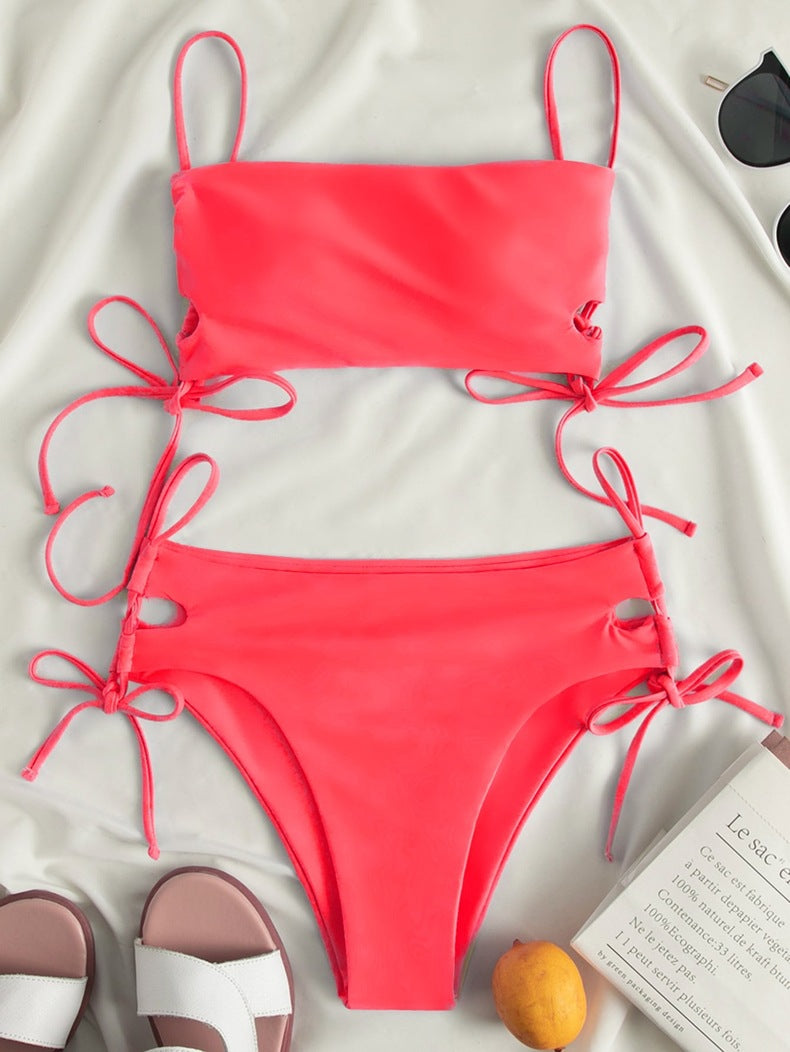 Damen Zweiteiler Bikini Set mit modischen Schnürdetails R&B