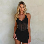 Damen Häkel-Strandkleid mit tiefem V-Ausschnitt und trendigen Details R&B
