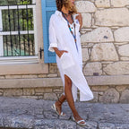 Damen Luftiges Strandkleid mit langen Ärmeln und praktischen Taschen R&B