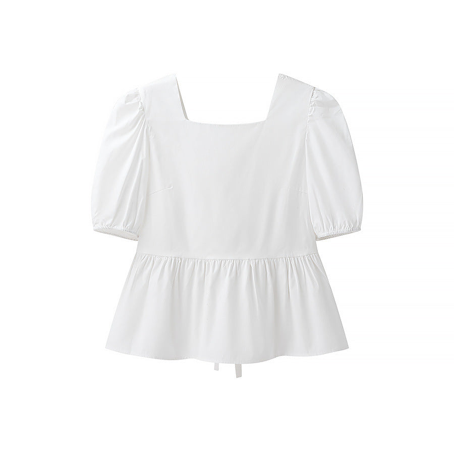 Damen bezaubernde Bluse mit Knoten-Detail und Puffärmeln R&B