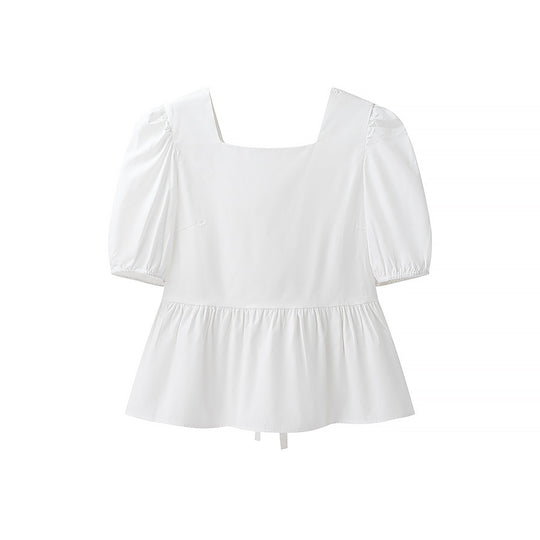 Damen bezaubernde Bluse mit Knoten-Detail und Puffärmeln R&B