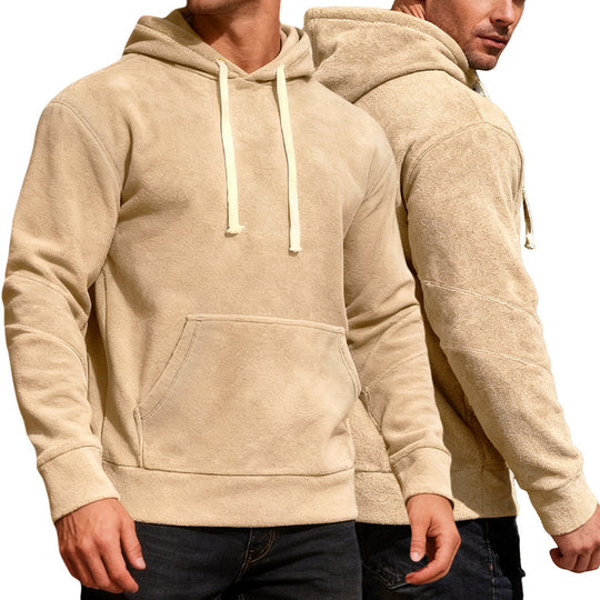 Herren nan samtweicher Kapuzenpullover mit Nahtdetails, Kängurutasche und Kontrastkordel R&B