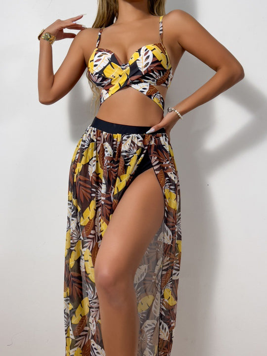 Damen Bikini-Set mit extravagantem Cut-Out und floralem Rock R&B