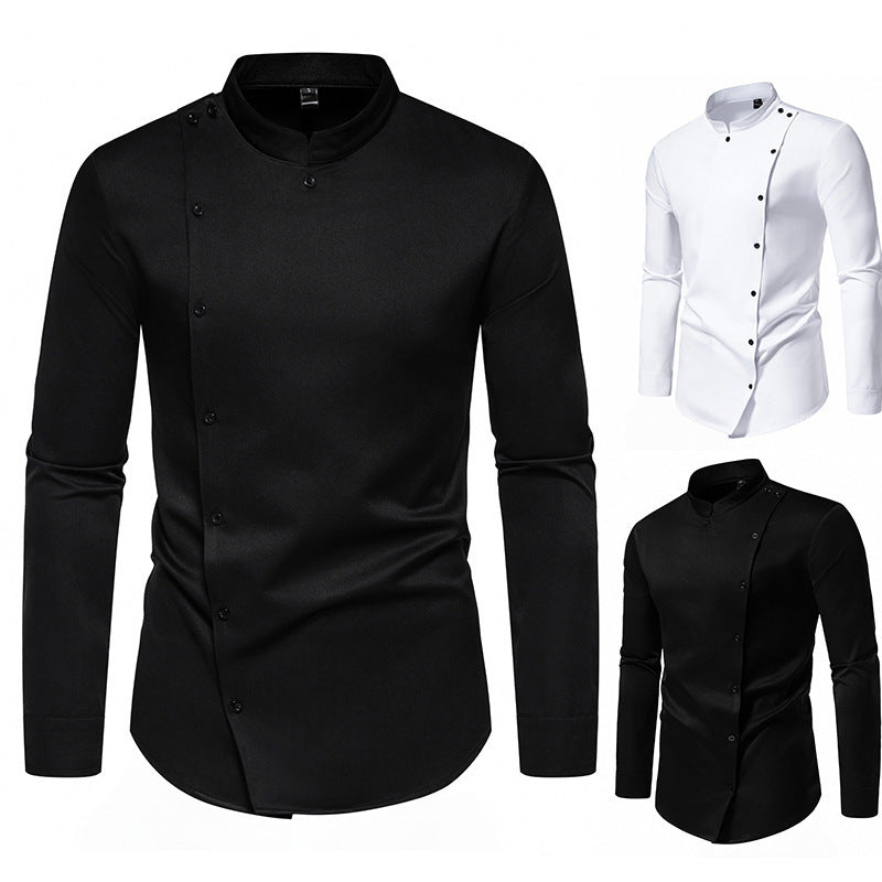 Herren modisches Hemd mit asymmetrischem Knopfdesign und elegantem Stehkragen R&B