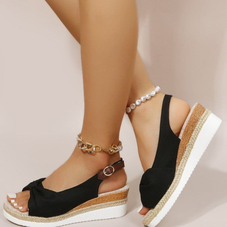 Damen Wedge-Sandalen mit eleganter Schleifen-Detail und angesagtem Plateau R&B