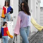 Damen Großer Strickpullover mit Farbblock-Design R&B