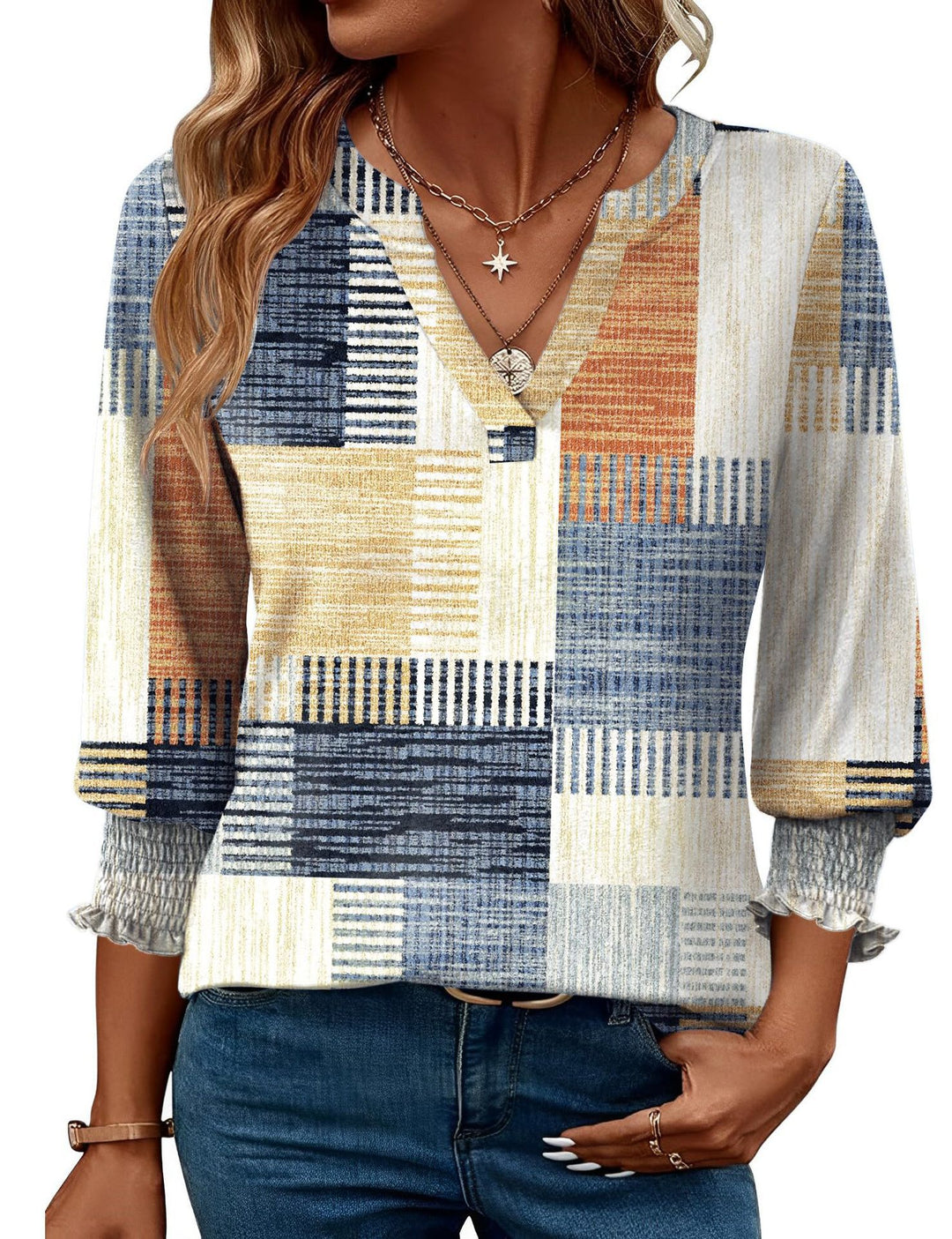 Damen modische Bluse mit verspieltem Paisleymuster und Rüschendetails R&B