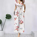 Damen Maxikleid mit tiefem V-Ausschnitt und floralem Design R&B