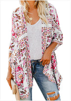 Damen luftiger Kimono mit floralem Muster und weitem Schnitt R&B