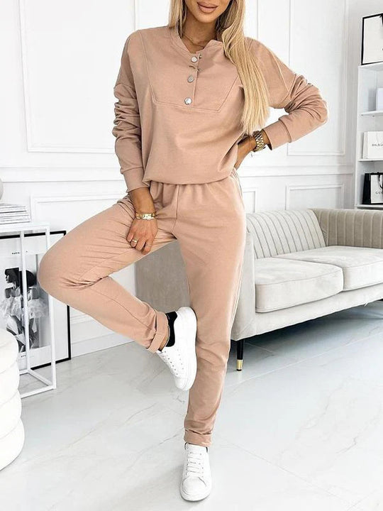 Damen Freizeit-Jogginganzug mit eleganten Knopfdetails R&B