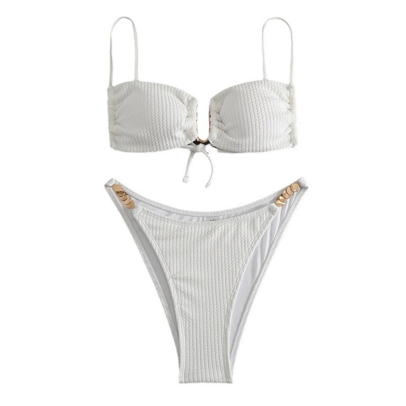 Damen Triangel-Bikini mit raffiniertem Rippendesign und verstellbaren Trägern R&B