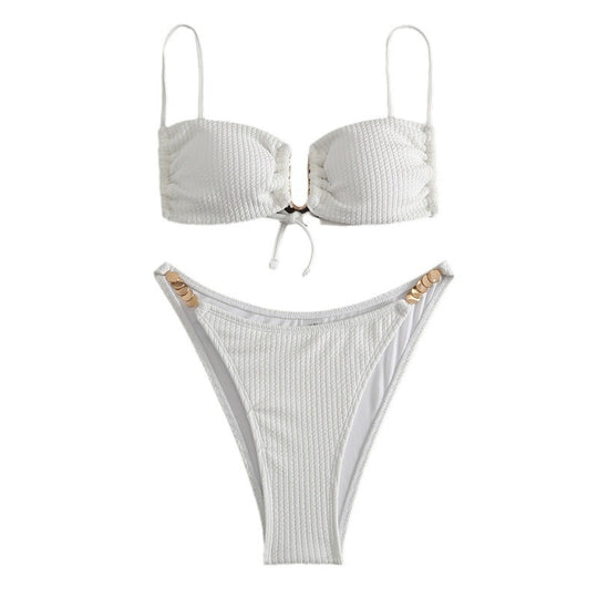 Damen Triangel-Bikini mit raffiniertem Rippendesign und verstellbaren Trägern R&B