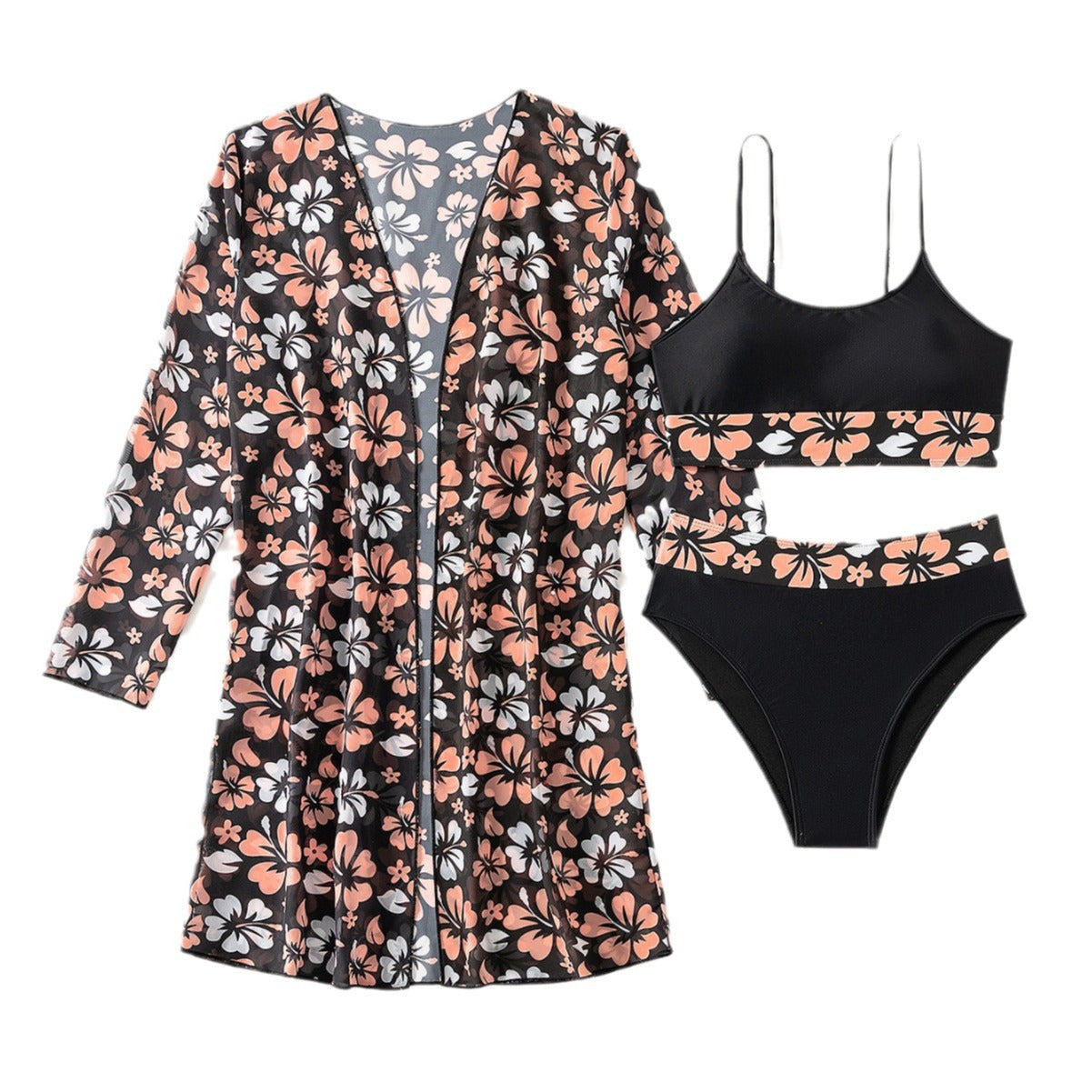 Damen Strandcover-Up mit floralem Design und eleganter Transparenz R&B
