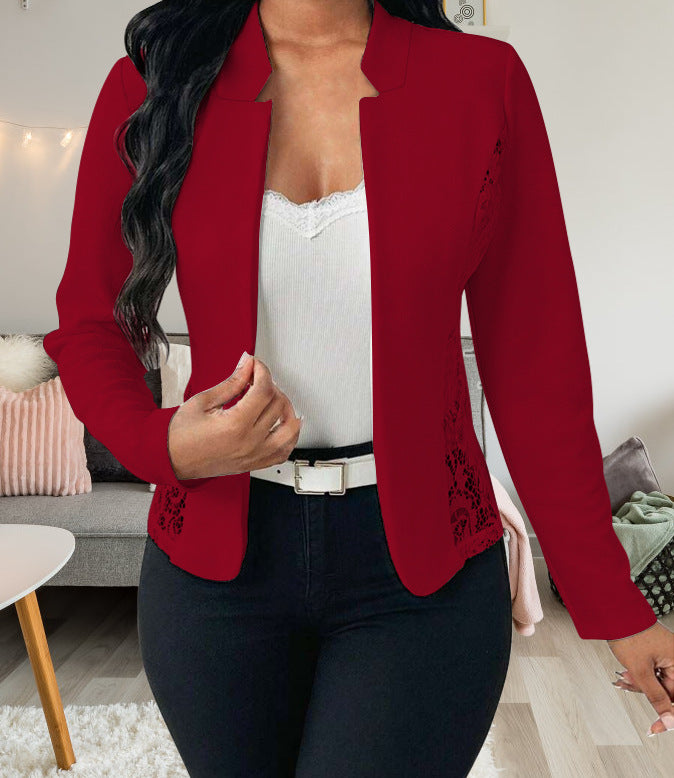 Damen Elegante Blazerjacke mit feinen Häkelverzierungen R&B